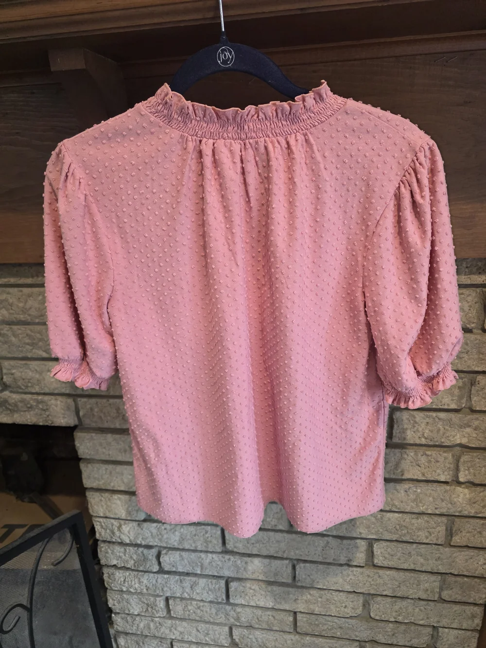 J. Crew Pink Swiss Dot Puff-Sleeve Mock Neck Blouse